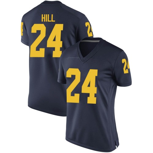 Lavert Hill Michigan Wolverines Women's NCAA #24 Navy Game Brand Jordan College Stitched Football Jersey FZU0554TI